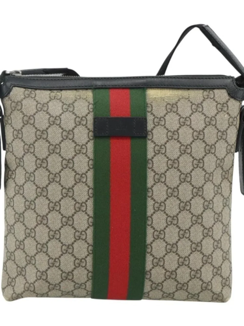 GUCCI GG Supreme Web Sherry Line Shoulder Bag PVC Beige Red 387111 Auth